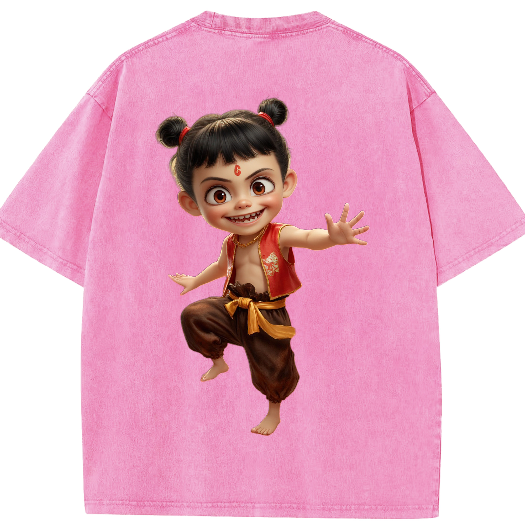 （画像用） Ne Zha 2 ナタ 魔童の大暴れ 綿100% ヴィンテージ風 半袖Tシャツ（背面プリント）
